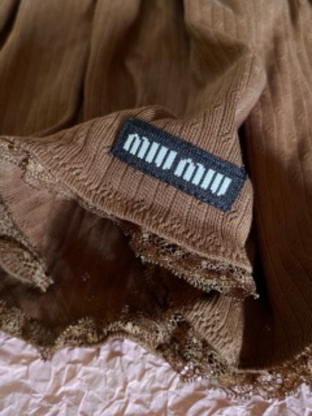 Miu Miu Lace Elastic Waist Knitted Mini Skirt - Picture 6 of 6
